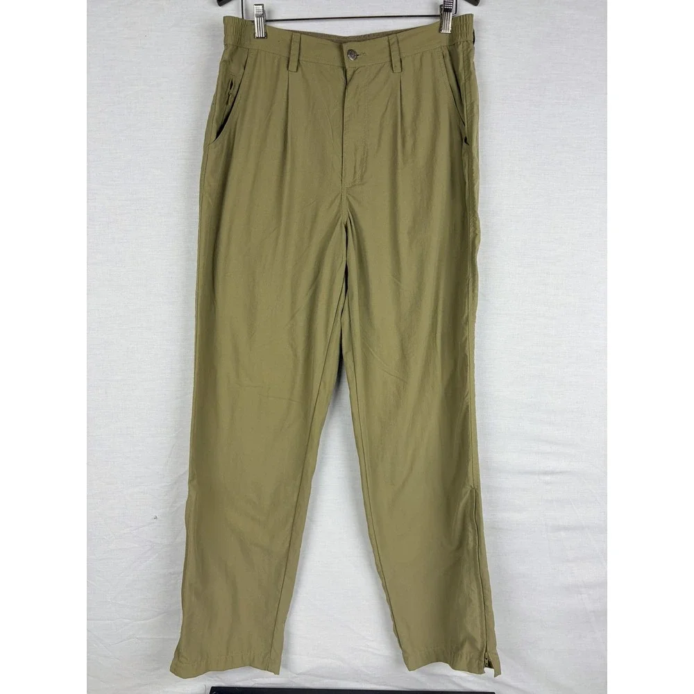 REI Co-op Mens Pleated Hiking Pants Tan Khaki Outdoor Trekking Ankle Zip L‎